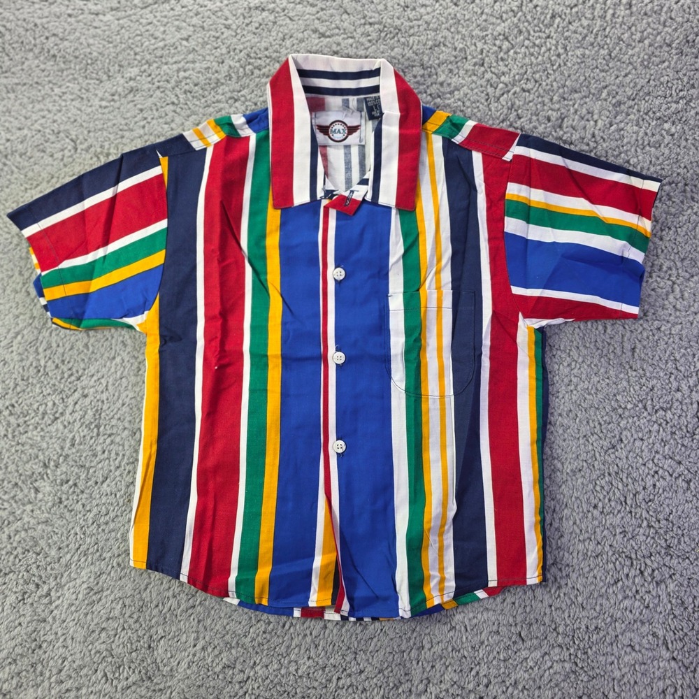 Vintage Max Active Kids Shirt L 7 Multi Color Vertical Stripe Short Sleeve USA